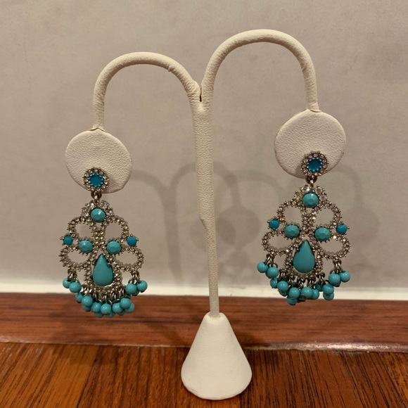 Turquoise and Rhinestone Earrings-NEW! - Picture 1 of 2
